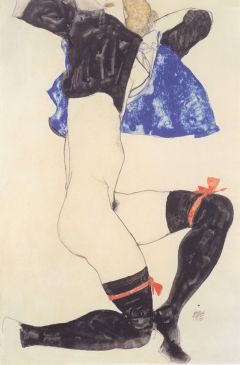 Egon Schiele, Demi nu en collants noirs et veste bleue - 1913
