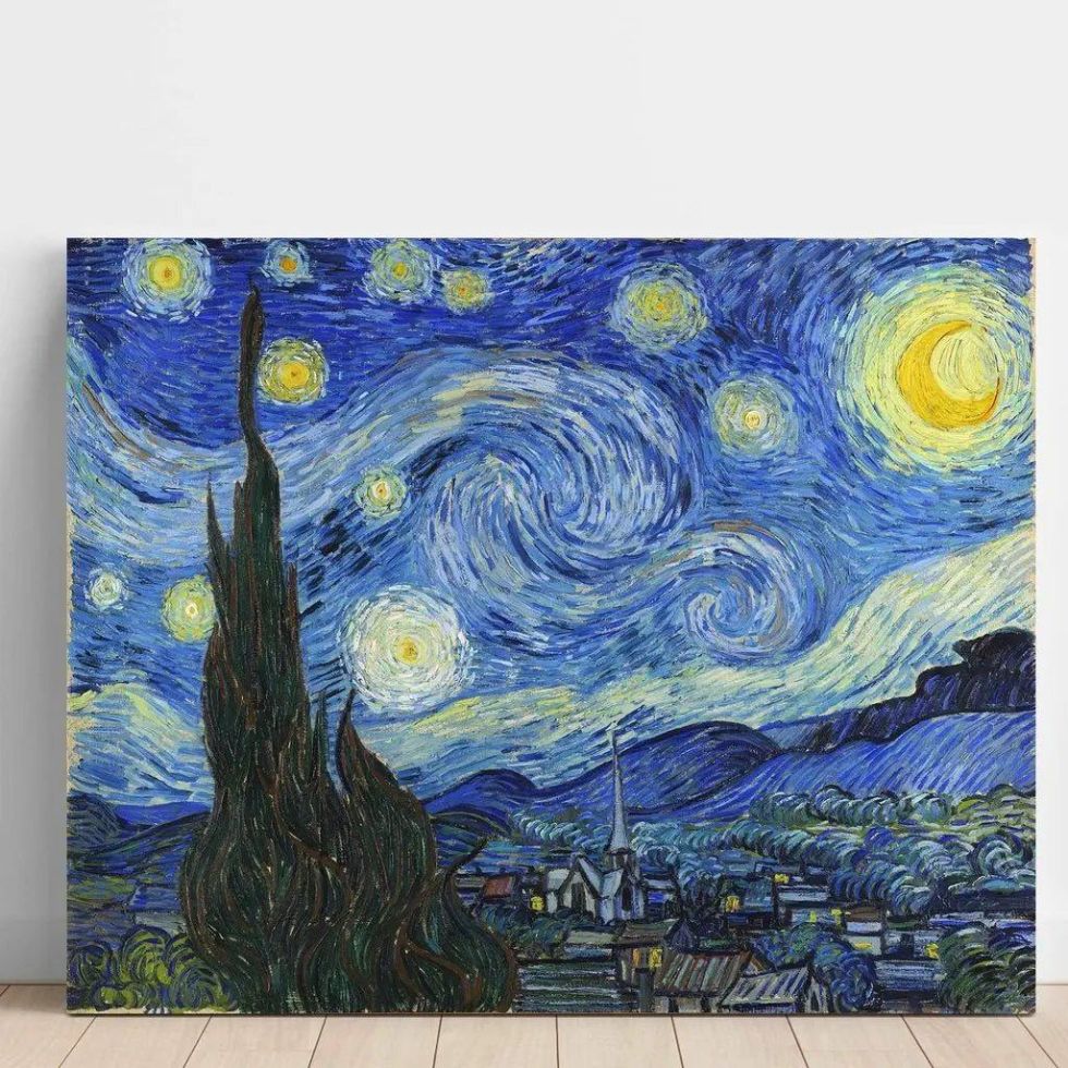 Peinture sur toile, reproduction de La Nuit Etoilée De Vincent Van Gogh qualité musée en situation