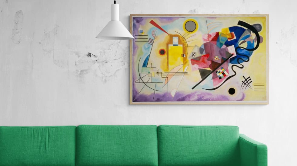 Tableau jaune rouge bleu de vassily kandinsky en reproduction peinte à la main