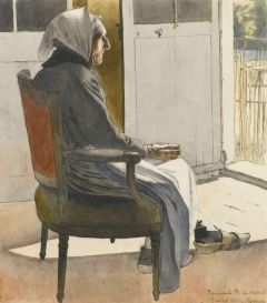 Boutet De Monvel Bernard Portrait De Vieille Paysanne Assise Devant Une Port 1897