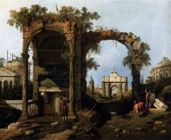 Canaletto, Capriccio avec ruines classiques et immeubles