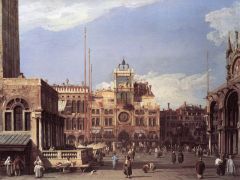 Canaletto, Place Saint Marc, la tour de l'horloge