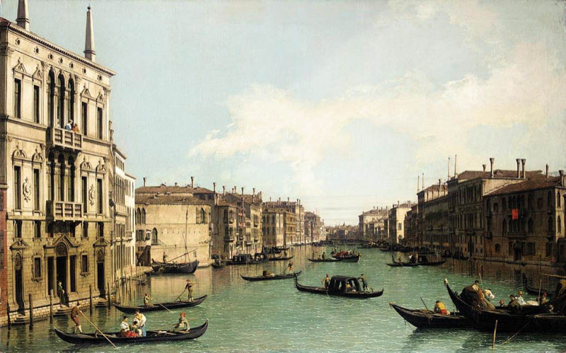 Peinture sur toile, reproduction de Canaletto, Venise - Le Grand Canal, en regardant au nord-est du Palazzo Balbi au pont du Rialto qualité musée