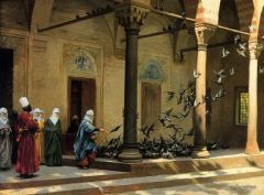 Gerome Jean-leon Harem Women Feeding Pigeons In A Courtyard 1894