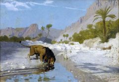 Gerome Jean-leon Lion Drinking From A Desert Stream Ca. 1885