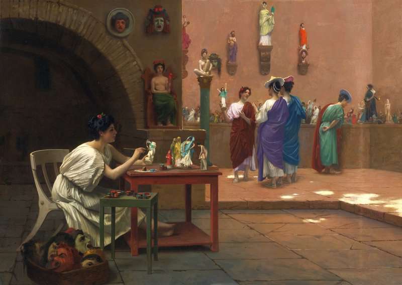 Peinture sur toile, reproduction de Gerome Jean-leon Painting Breathes Life Into Sculpture Aka Tanagra S Studio 1893 qualité musée
