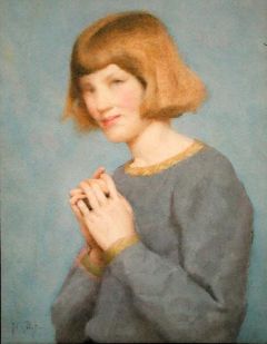 Gotch Thomas Cooper Portrait Of Phyllis Gotch In Blue Ca. 1895