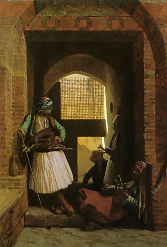Peinture sur toile, reproduction de JL Gérome, Arnauts du Caire aux portes de  Bab-el-Nasr qualité musée