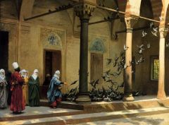 JL Gérome, Femmes d'un harem nourrissant des pigeons dans la cour