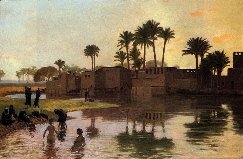 Peinture sur toile, reproduction de JL Gérome, Baigneuses au bord de la rivière qualité musée