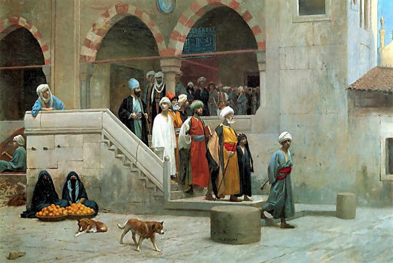 Peinture sur toile, reproduction de JL Gérome, Sortie de la mosquée qualité musée