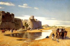 JL Gérome, Une caravane Arabe en dehors d'une ville fortifiée