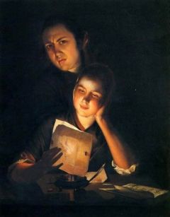 Wright Of Derby Joseph A Girl Reading A Letter By Candlelight With A Young Man Peering Over Her Shoulder 1760-62
