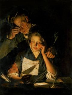 Wright Of Derby Joseph A Young Girl Reading A Letter With An Old Man Reading Over Her Shoulder Ca 1768-70