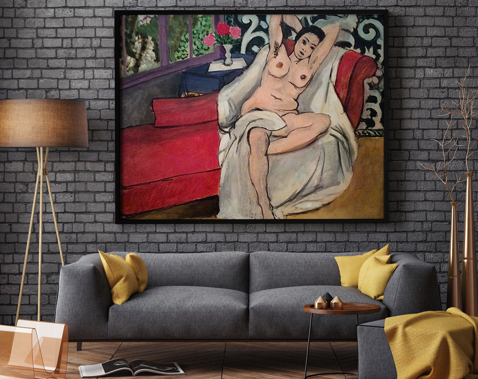 Peinture sur toile, reproduction de Henri Matisse, Nu sur un Sofa - 1923 qualité musée en situation