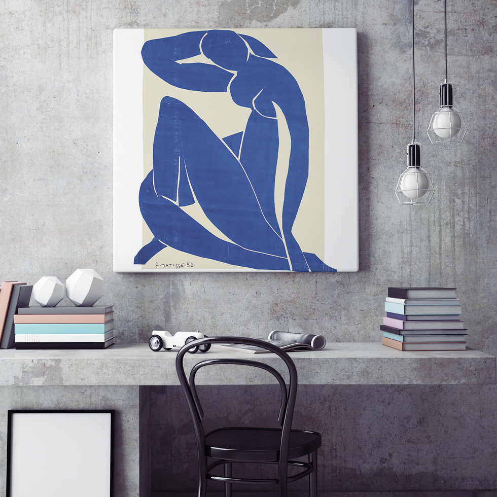 Peinture sur toile, reproduction de Matisse, Nu Bleu II qualité musée en situation