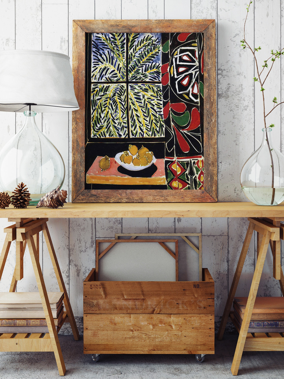 Peinture sur toile, reproduction de Matisse, Intérieur Avec Rideaux Egyptiens qualité musée en situation
