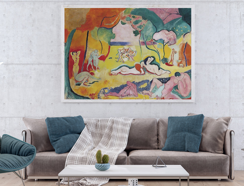 Peinture sur toile, reproduction de Matisse, Le Bonheur De Vivre qualité musée en situation
