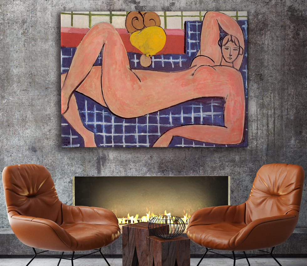 Peinture sur toile, reproduction de Matisse, Nu Rose Allongé qualité musée en situation