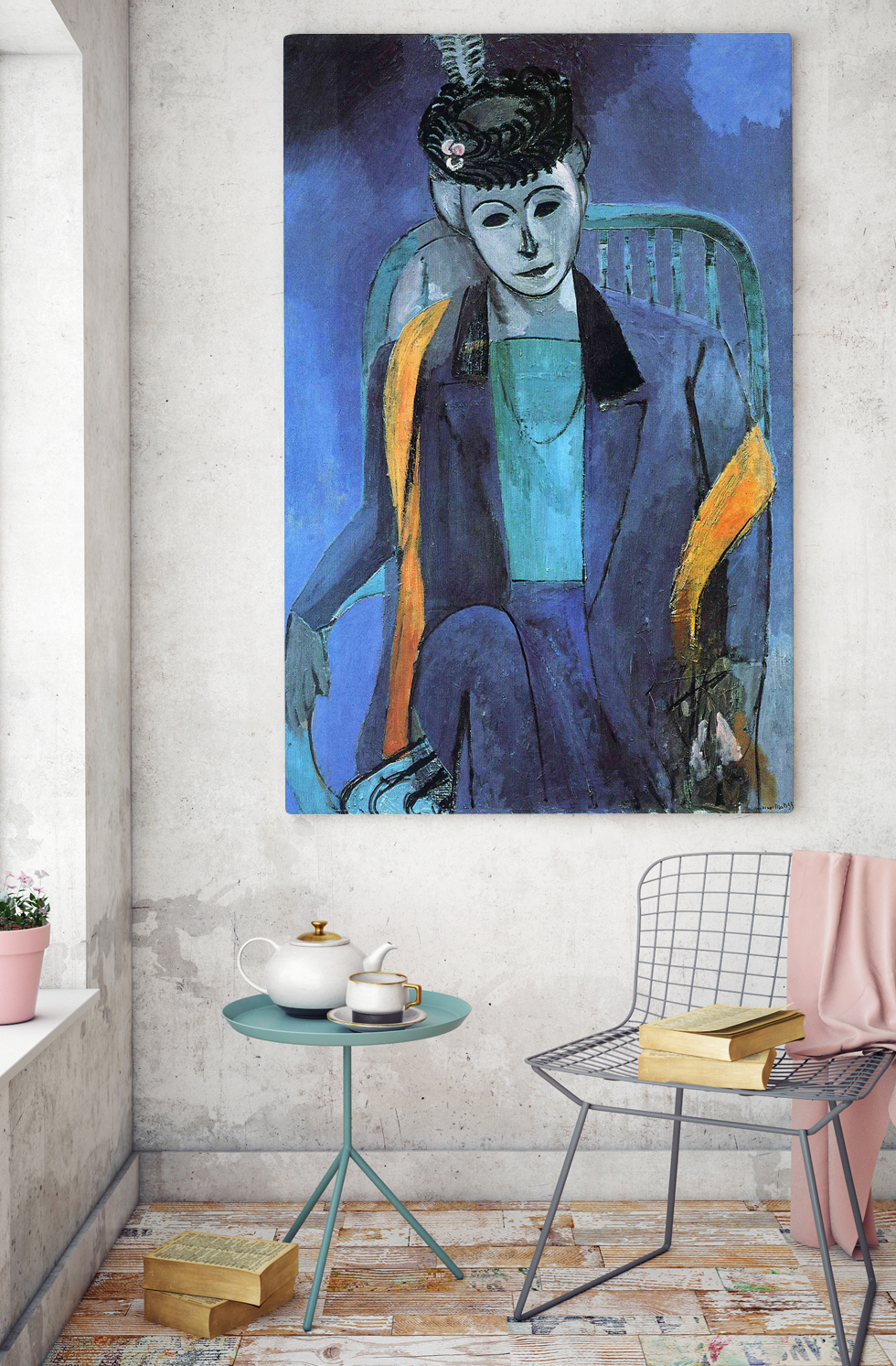 Peinture sur toile, reproduction de Matisse, Portrait Of Madame Matisse - Bande Verte qualité musée en situation