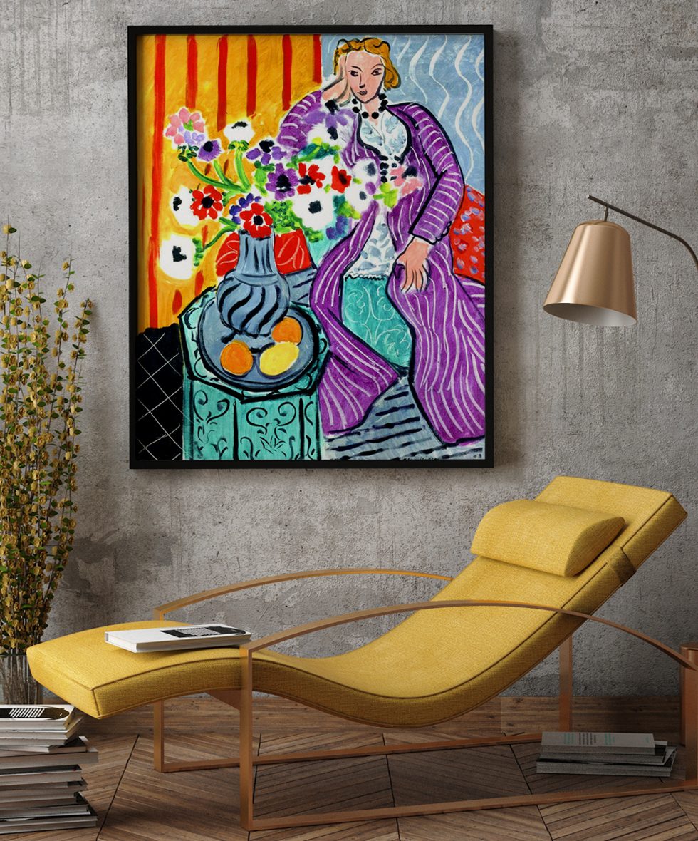 Peinture sur toile, reproduction de Matisse, Robe Violette Et Anémones qualité musée en situation