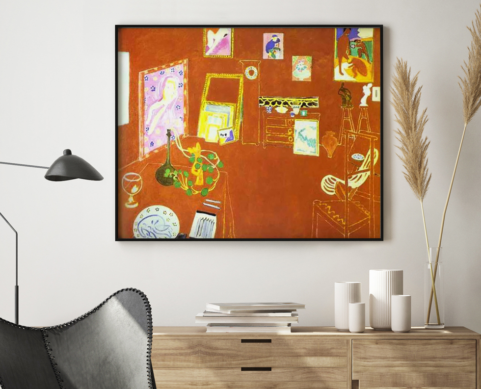 Peinture sur toile, reproduction de Matisse, L'atelier Rouge qualité musée en situation