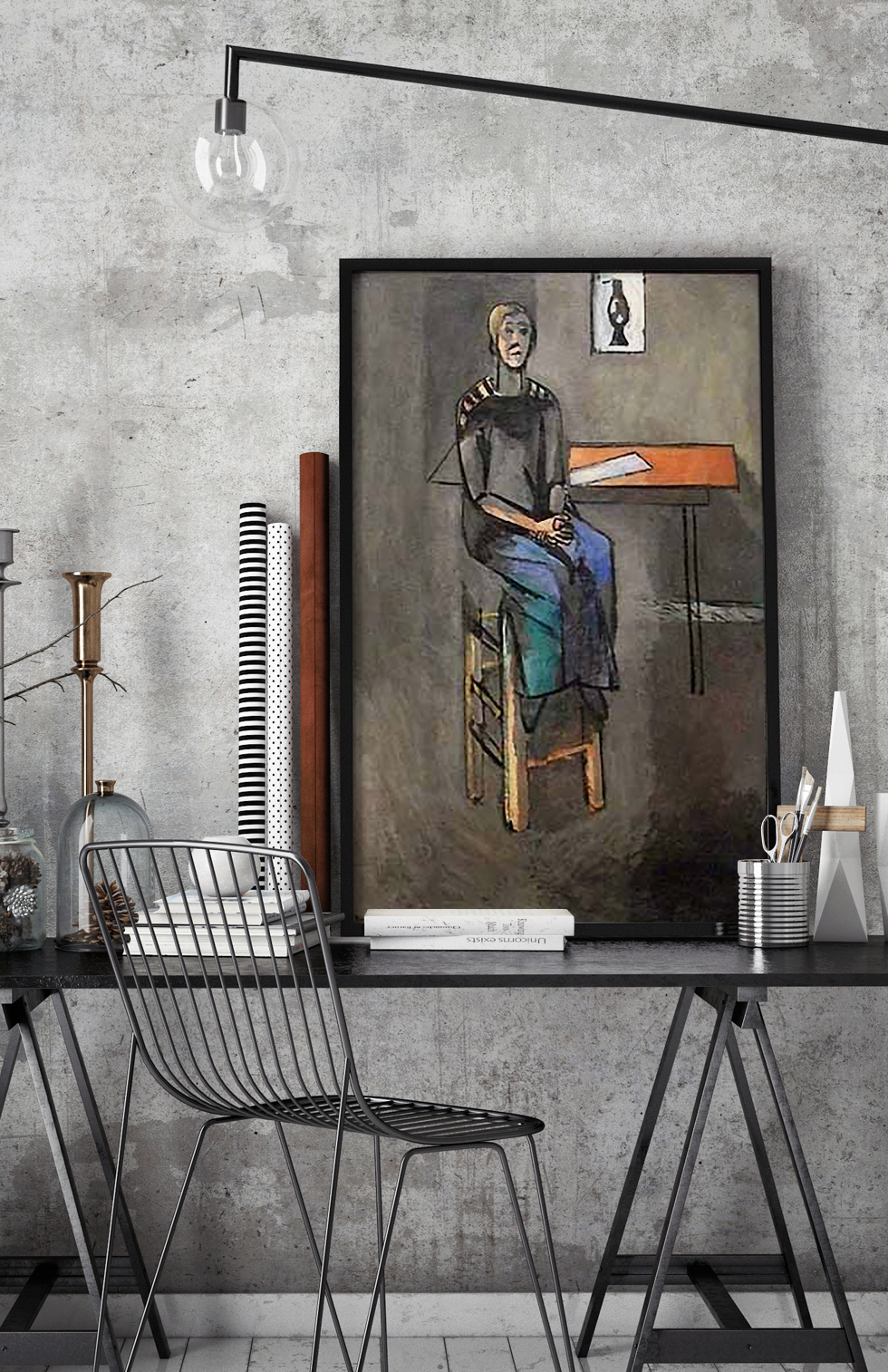 Peinture sur toile, reproduction de Matisse, Femme Sur Un Haut Tabouret qualité musée en situation