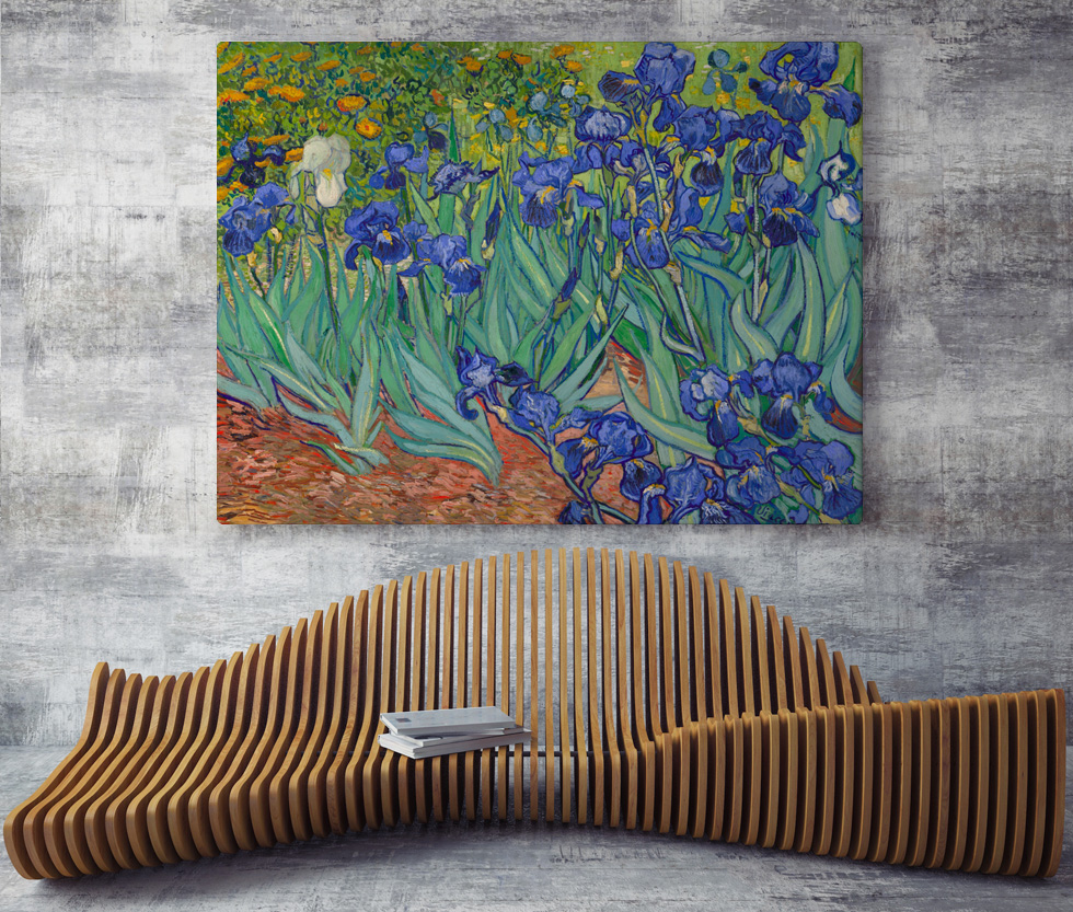Peinture sur toile, reproduction de Vincent van Gogh,  Iris qualité musée en situation