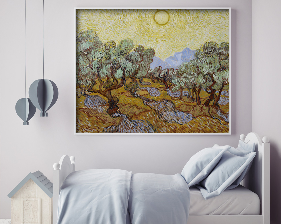 Peinture sur toile, reproduction de Vincent van Gogh, Les oliviers - 1889 qualité musée en situation