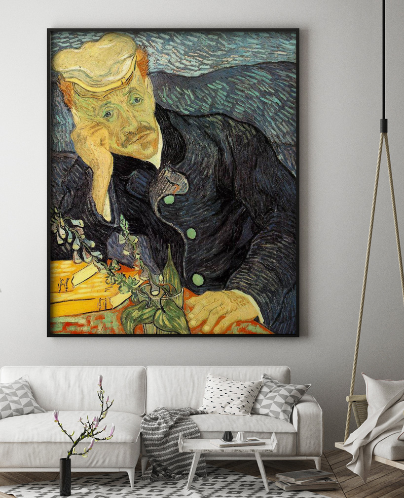 Peinture sur toile, reproduction de Vincent van Gogh, Portrait du Docteur Gachet qualité musée en situation