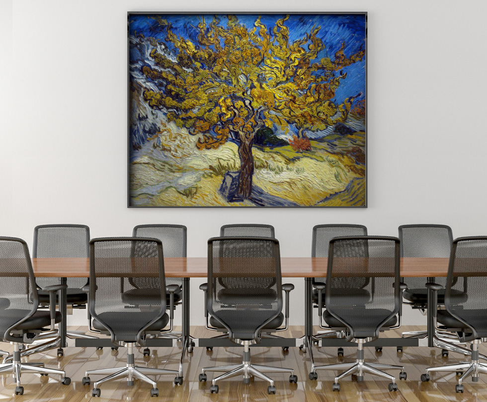 Peinture sur toile, reproduction de Vincent van Gogh, Le mûrier à l'automne qualité musée en situation