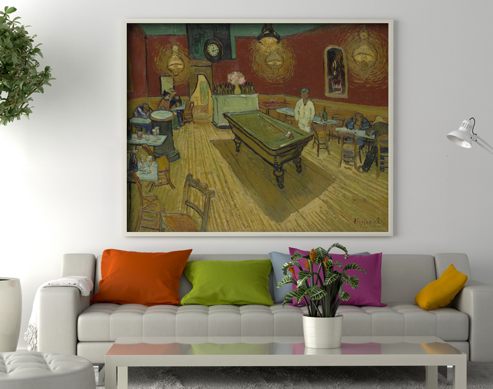 Peinture sur toile, reproduction de Vincent van Gogh, Le café de nuit qualité musée en situation