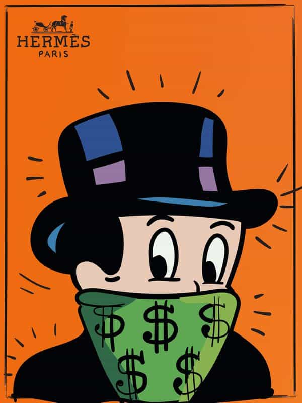 Peinture sur toile, reproduction de Alec Monopoly Hermes qualité musée