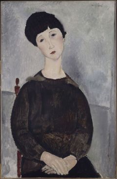 Amedeo Modigliani, Black Hair Young Dark-haired Girl Seated 1918