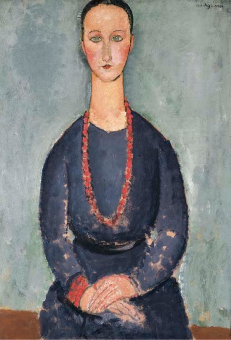 Peinture sur toile, reproduction de Amedeo Modigliani Donna Con Collana Rossa Woman In A Red Necklace 1918 qualité musée