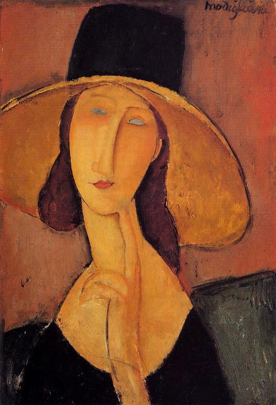 Peinture sur toile, reproduction de Amedeo Modigliani, Jeanne Hébuterne au grand chapeau qualité musée