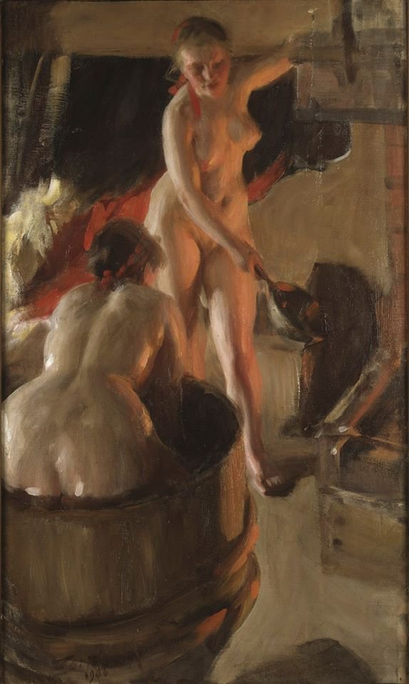 Peinture sur toile, reproduction de Anders Zorn Girls From Dalarna Having A Bath Badande Kullor - 1906 qualité musée