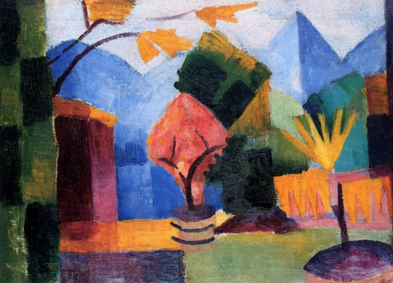 Peinture sur toile, reproduction de August Macke Garden On Lake Thun Garten Am Thuner See 1913 qualité musée