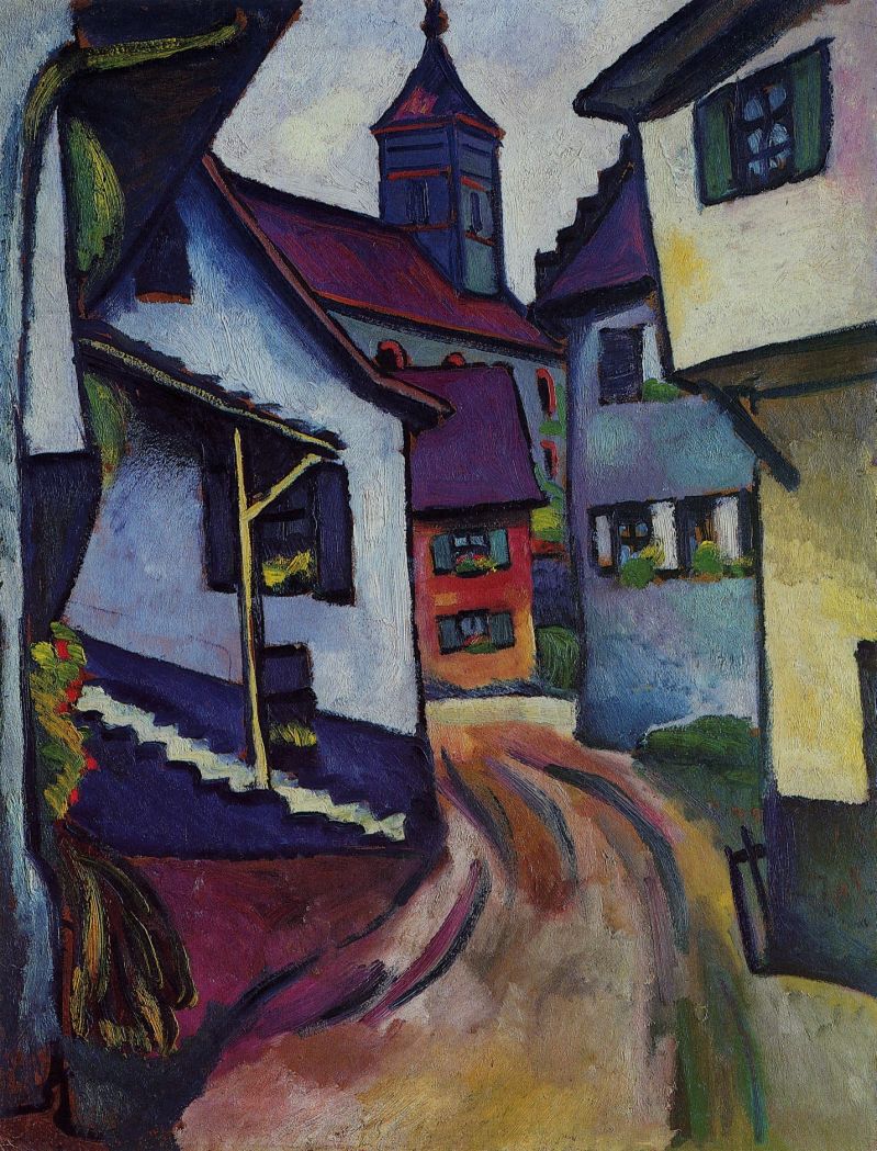 Peinture sur toile, reproduction de August Macke Street With Church In Kandern 1911 qualité musée