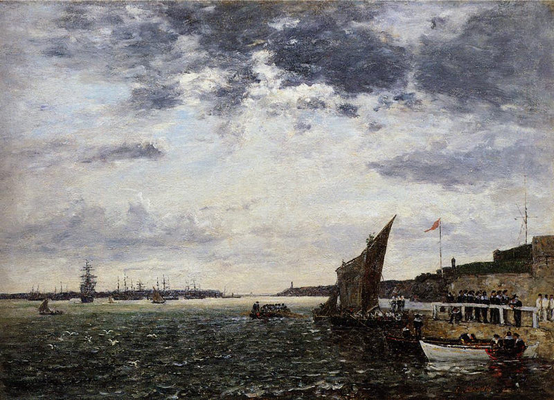 Peinture sur toile, reproduction de Boudin, Marins débarquant dans le port de Brest - 1870 qualité musée