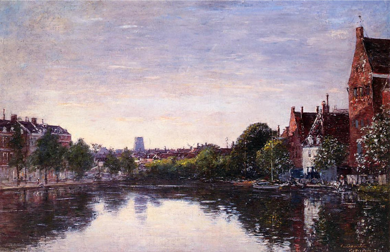 Peinture sur toile, reproduction de Boudin, Rotterdam. Un coin du Bassin - 1877 qualité musée
