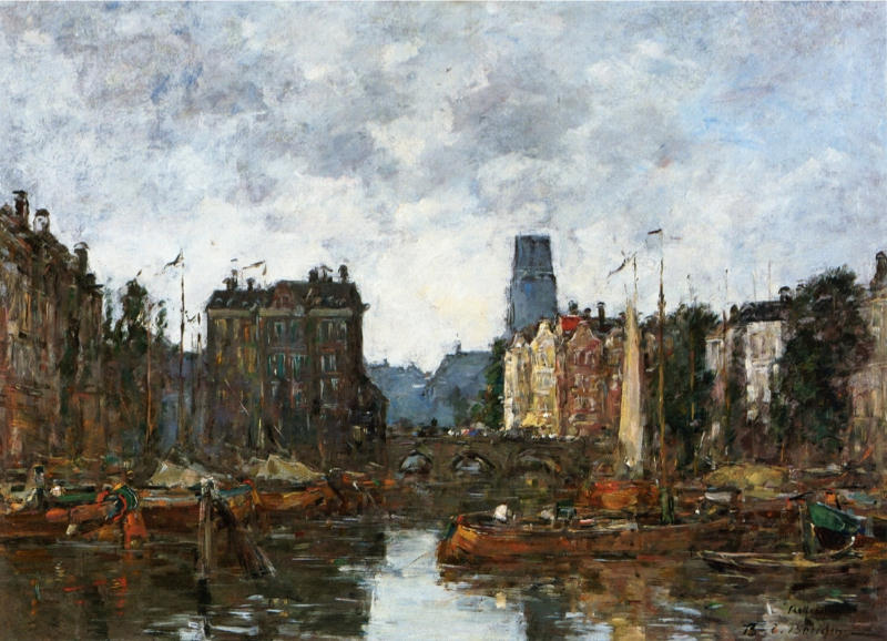 Peinture sur toile, reproduction de Boudin, Rotterdam, le Pont de la Bourse - 1873 qualité musée
