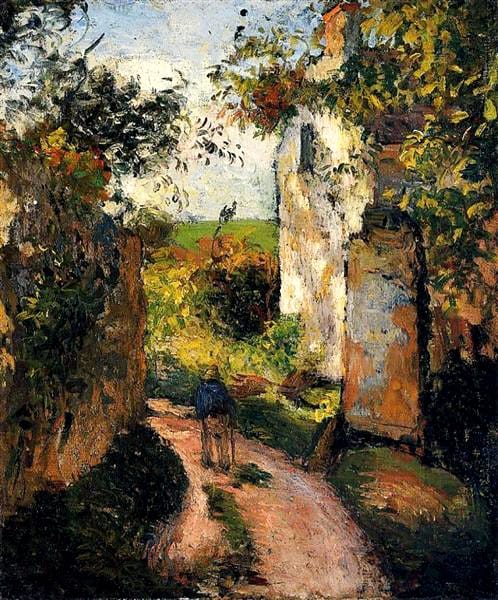 Peinture sur toile, reproduction de Camille Pissarro A Peasant In The Lane At Hermitage Pontoise 1876 qualité musée