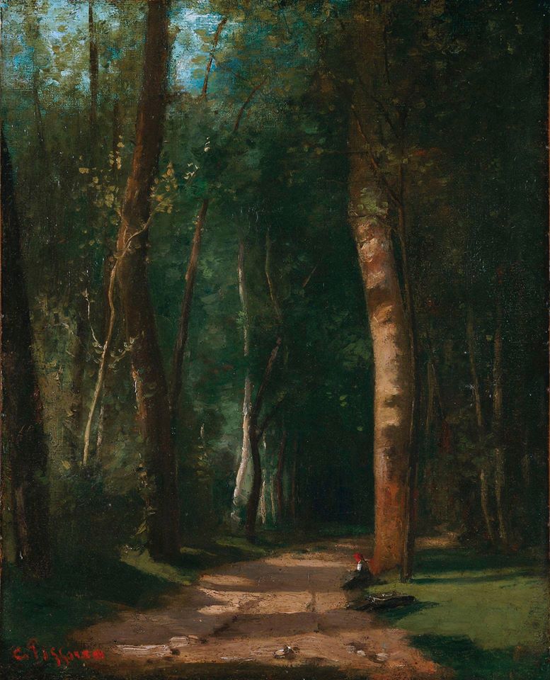 Peinture sur toile, reproduction de Camille Pissarro Allee Dans Une Foret - Road In A Forest 1859 qualité musée