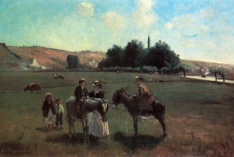 Peinture sur toile, reproduction de Camille Pissarro, La promenade en âne à la Roche Guyon, 1865 qualité musée