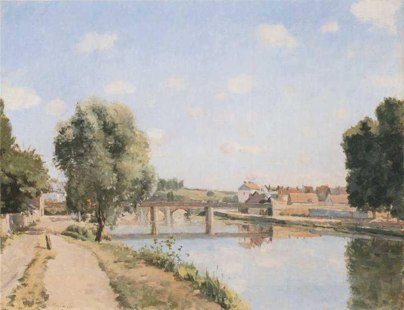 Peinture sur toile, reproduction de Camille Pissarro, Le pont de chemin de fer à Pontoise, 1873 qualité musée
