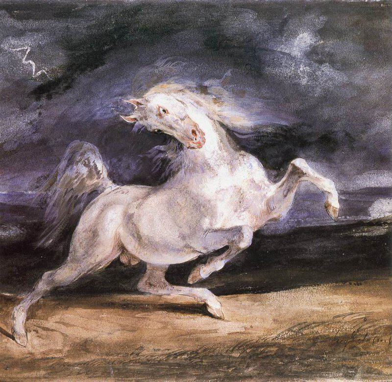 Peinture sur toile, reproduction de Cheval effrayé par un orage par Eugène Delacroix qualité musée