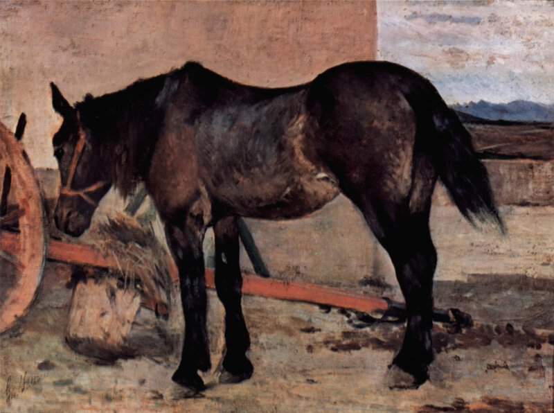 Peinture sur toile, reproduction de Cheval Tirant Un Chariot Par Giovanni Fattori qualité musée