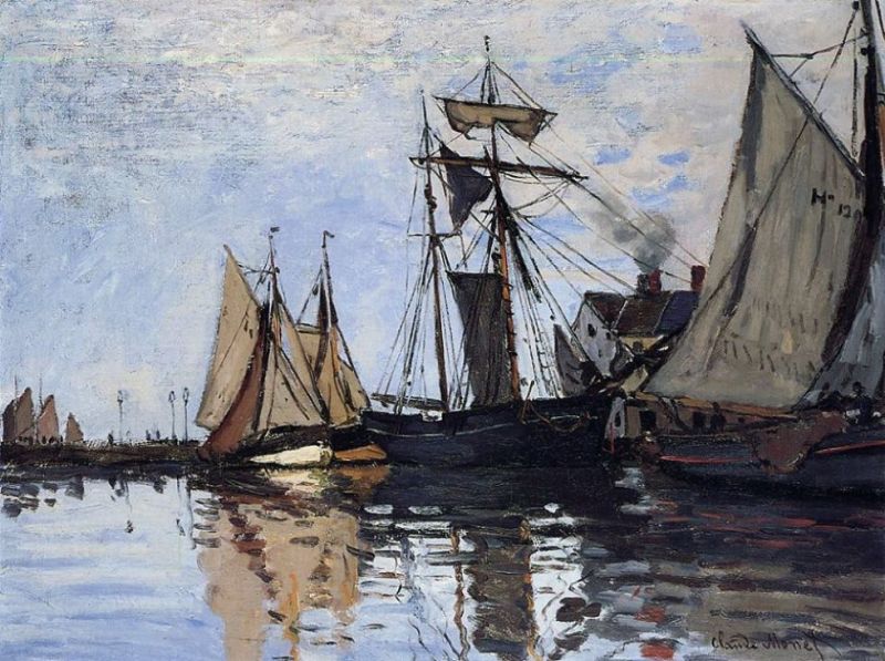 Peinture sur toile, reproduction de Claude Monet - Boats In The Port Of Honfleur 1866 qualité musée