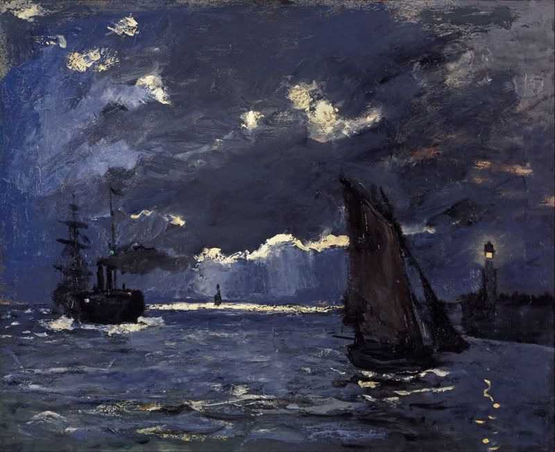 Peinture sur toile, reproduction de Claude Monet A Seascape Shipping By Moonlight - 1864 qualité musée